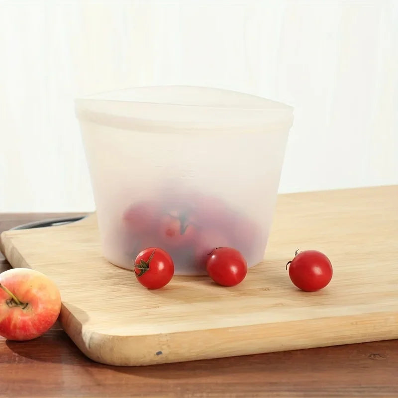 3PCS Reusable Silicone Food Storage Bags – Leakproof Ziplock Containers (500ml–1500ml)