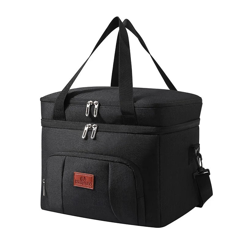 Double Layer Insulated Lunch Bag with Shoulder Strap – Large Capacity Picnic & Travel Tote